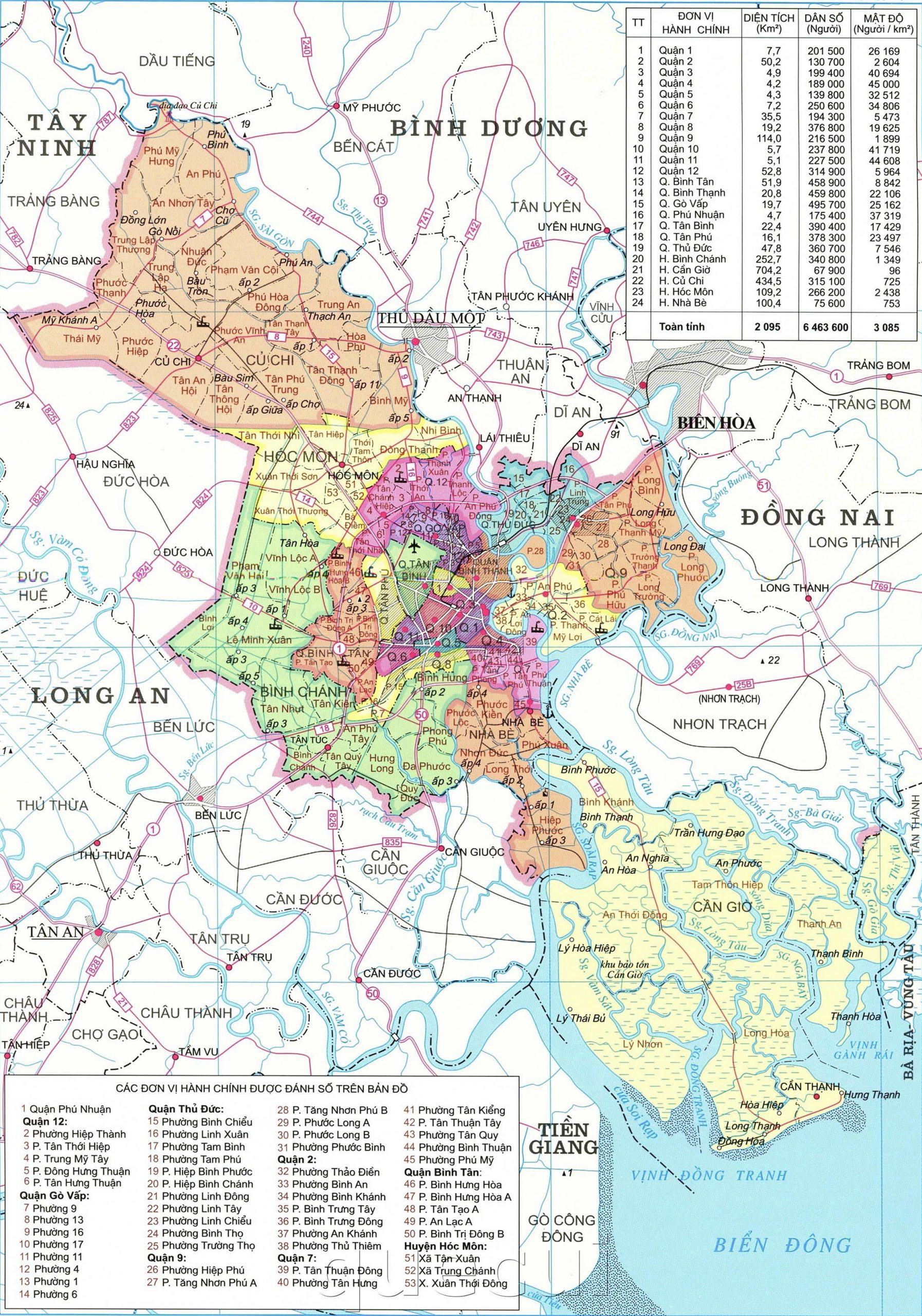 Bản đồ hành chính Thành Phố Hồ Chí Minh khổ lớn chi tiết 2021