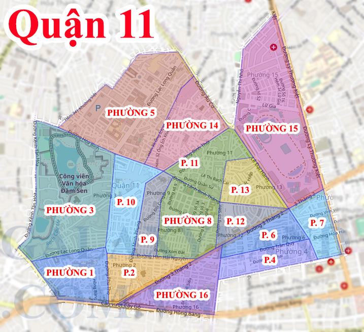 Bản đồ hành chính các phường Quận 11 thành phố Hồ Chí Minh ( tphcm)