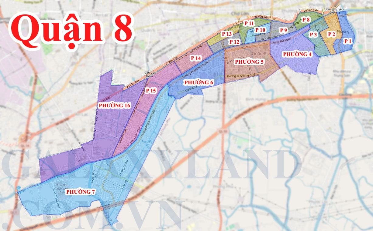 Bản đồ hành chính các phường Quận 8 thành phố Hồ Chí Minh ( tphcm)