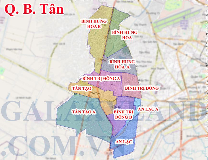 Bản đồ hành chính các phường Quận Bình Tân thành phố Hồ Chí Minh ( tphcm)
