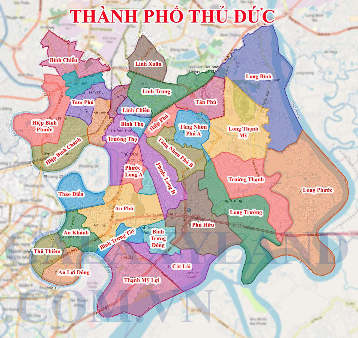 Bản đồ hành chính thành phố Thủ Đức của thành phố Hồ Chí Minh ( tphcm)