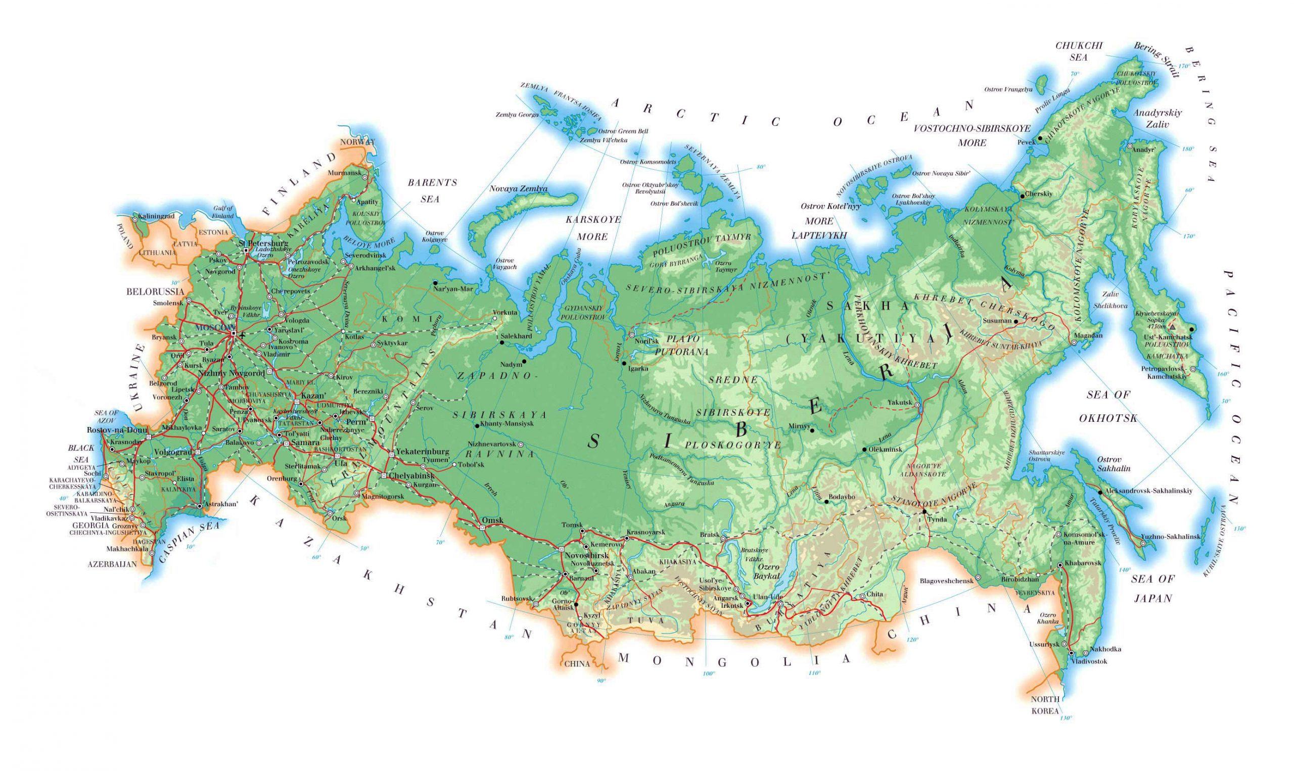 Bản đồ đất nước Liên Bang Nga khổ lớn