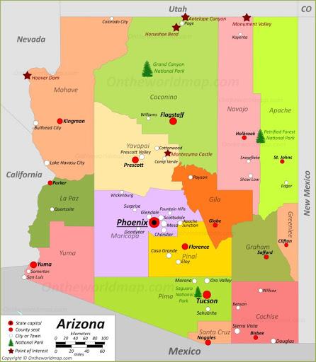 Bản đồ tiểu bang Arizona