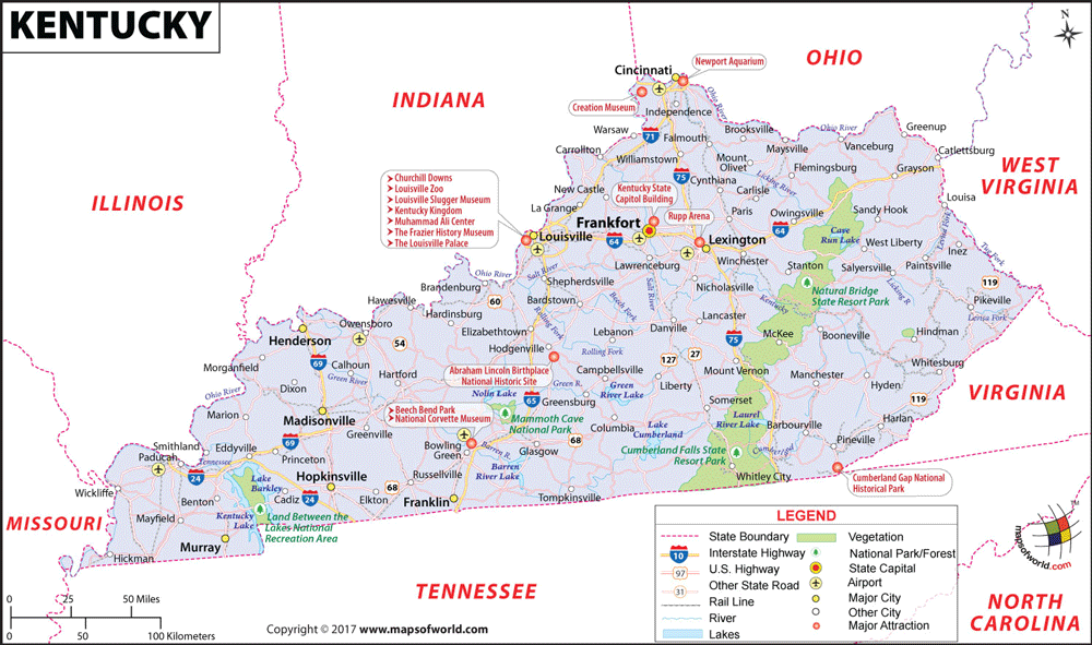 Bản đồ tiểu bang Kentucky