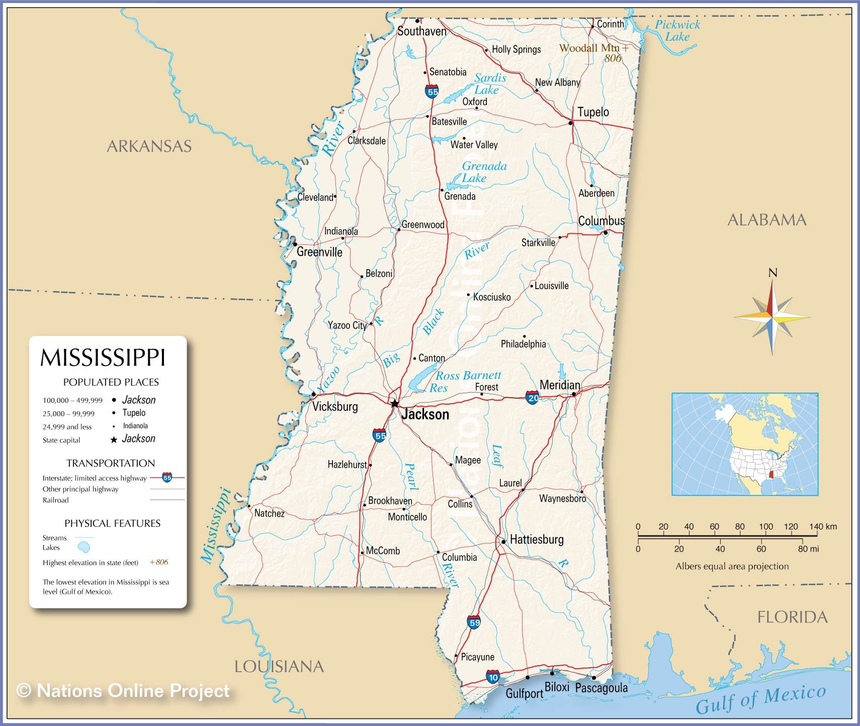 Bản đồ tiểu bang Mississippi