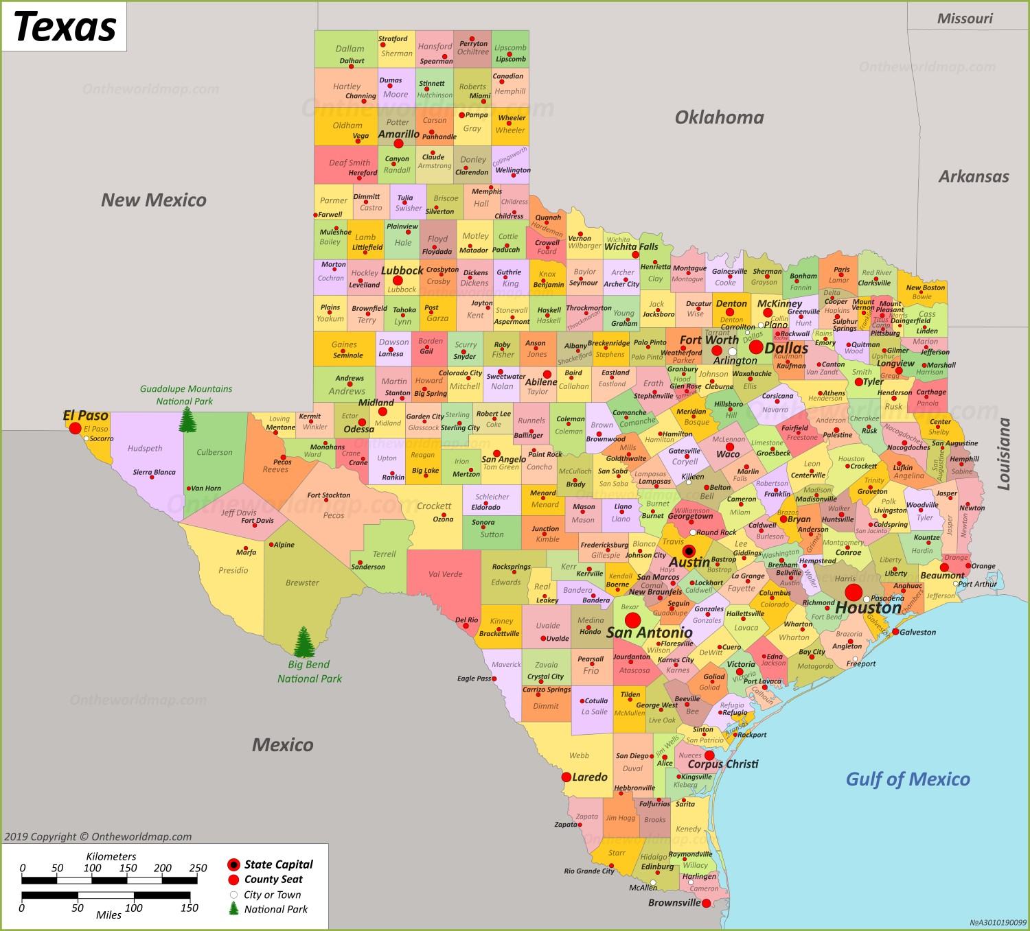 Bản đồ tiểu bang Texas