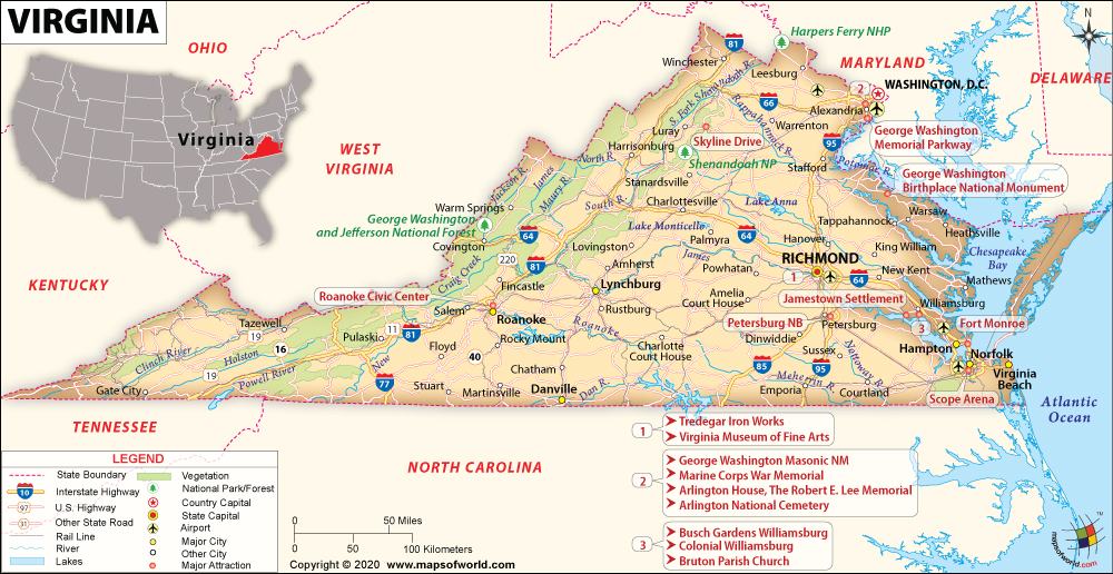 Bản đồ tiểu bang Virginia