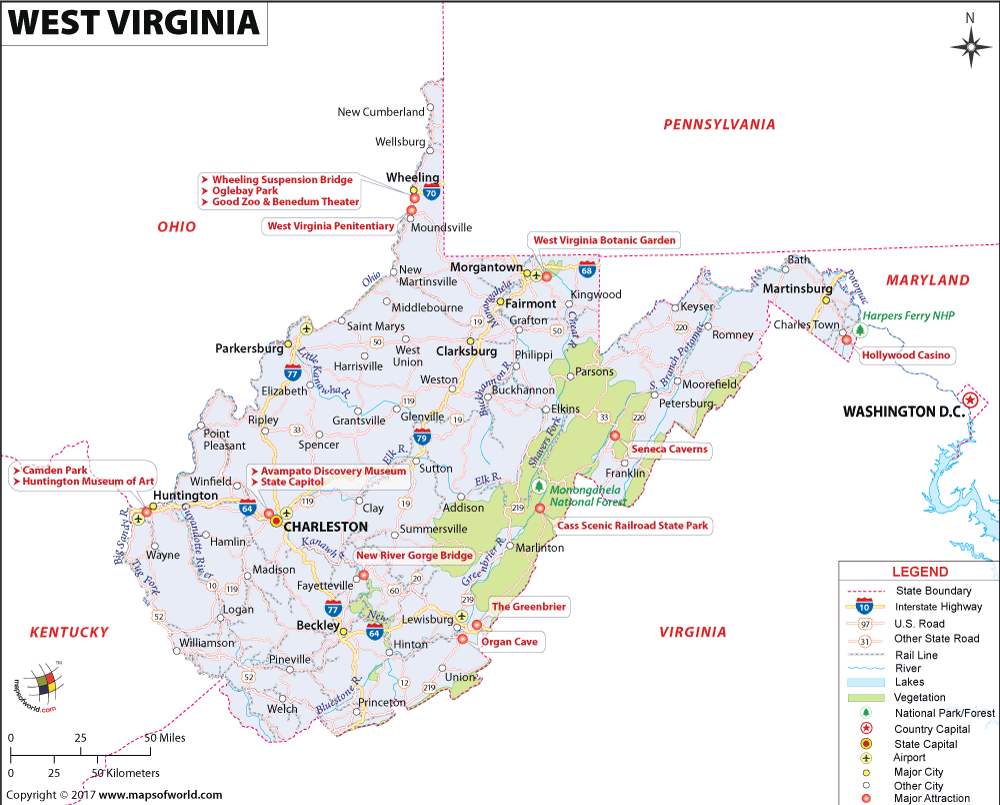 Bản đồ tiểu bang Tây Virginia