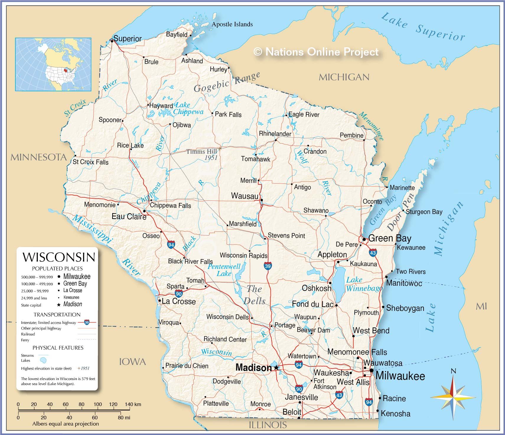 Bản đồ tiểu bang Wisconsin    