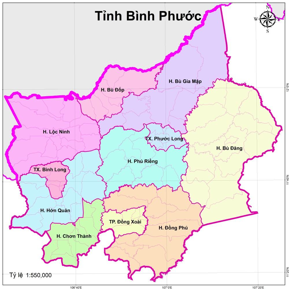 Bản đồ các huyện tỉnh Bình Phước