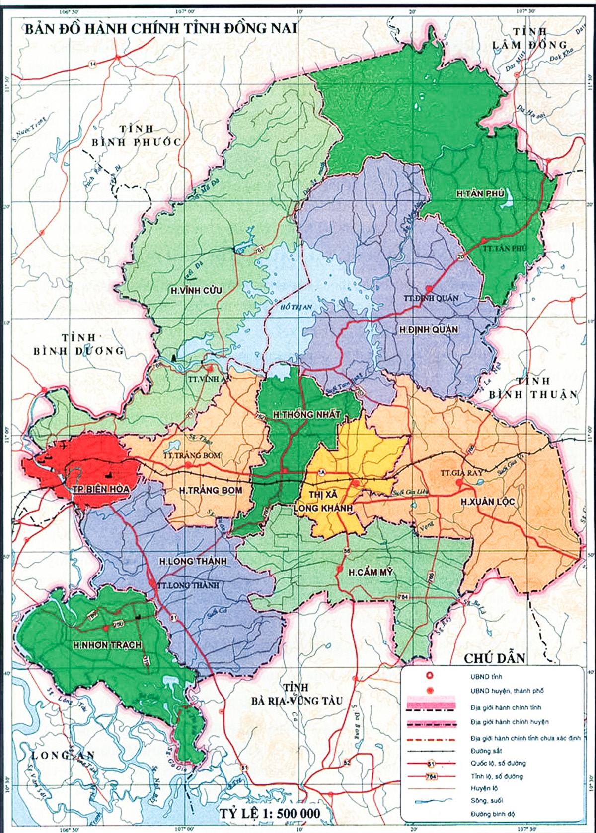 Bản đồ các huyện tỉnh Đồng Nai & hệ thống giao thông tỉnh Đồng Nai