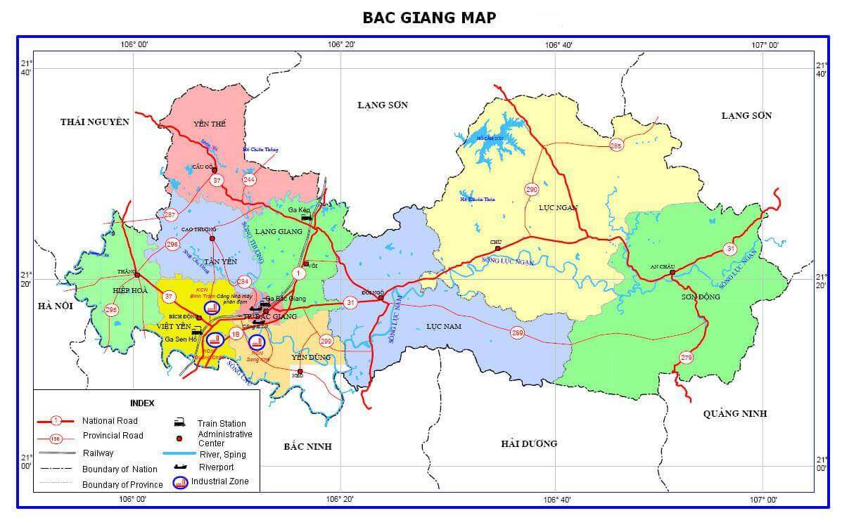Bản đồ hành chính các huyện tỉnh Bắc Giang - Bac Giang Map