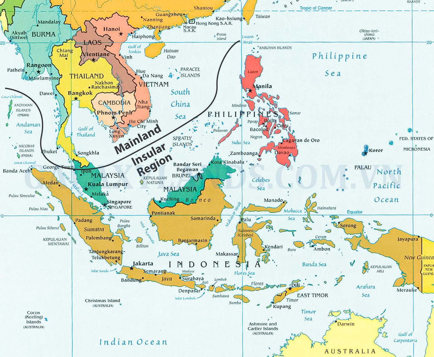 Vị trí các quốc gia trong khu vực Đông Nam Á