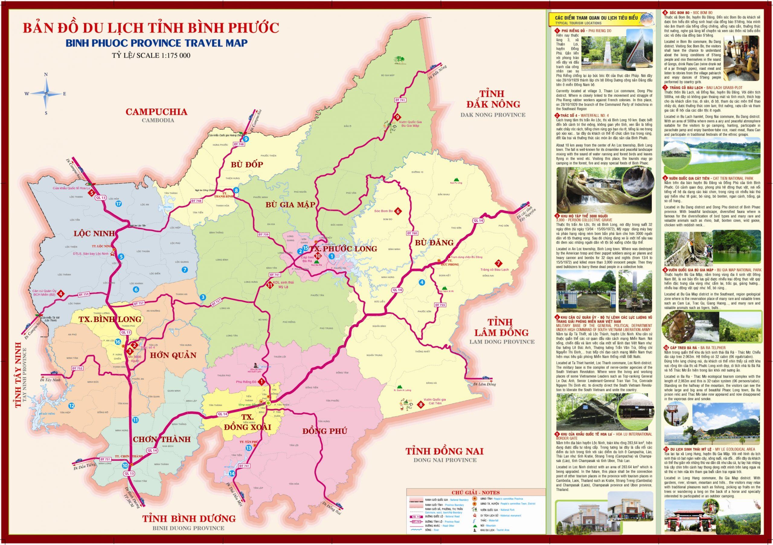 Bản đồ du lịch tỉnh Bình Phước khổ lớn chi tiết nhất