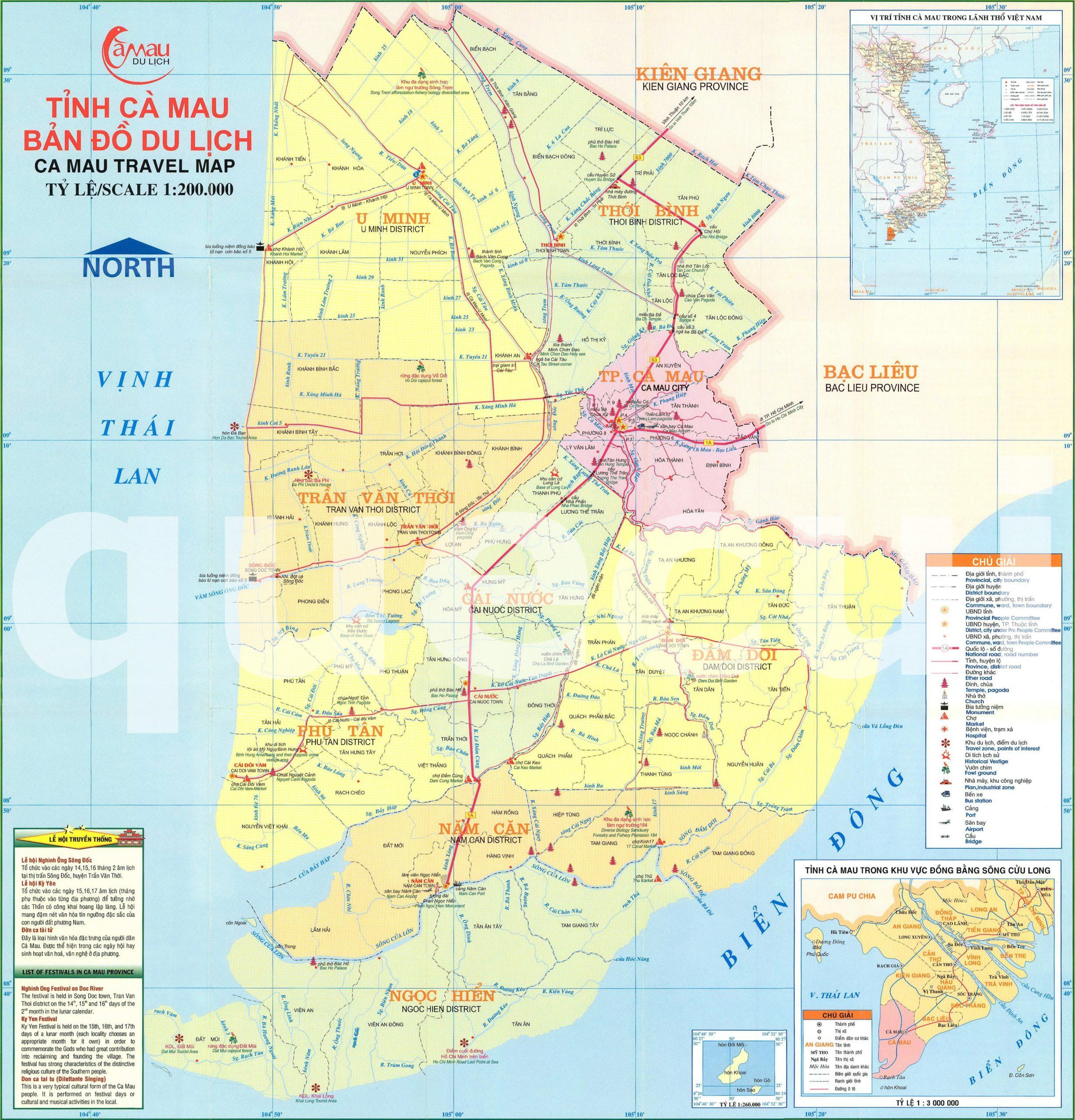 Bản đồ các địa điểm du lịch tại tỉnh Cà Mau - Địa điểm du lịch tỉnh Cà Mau