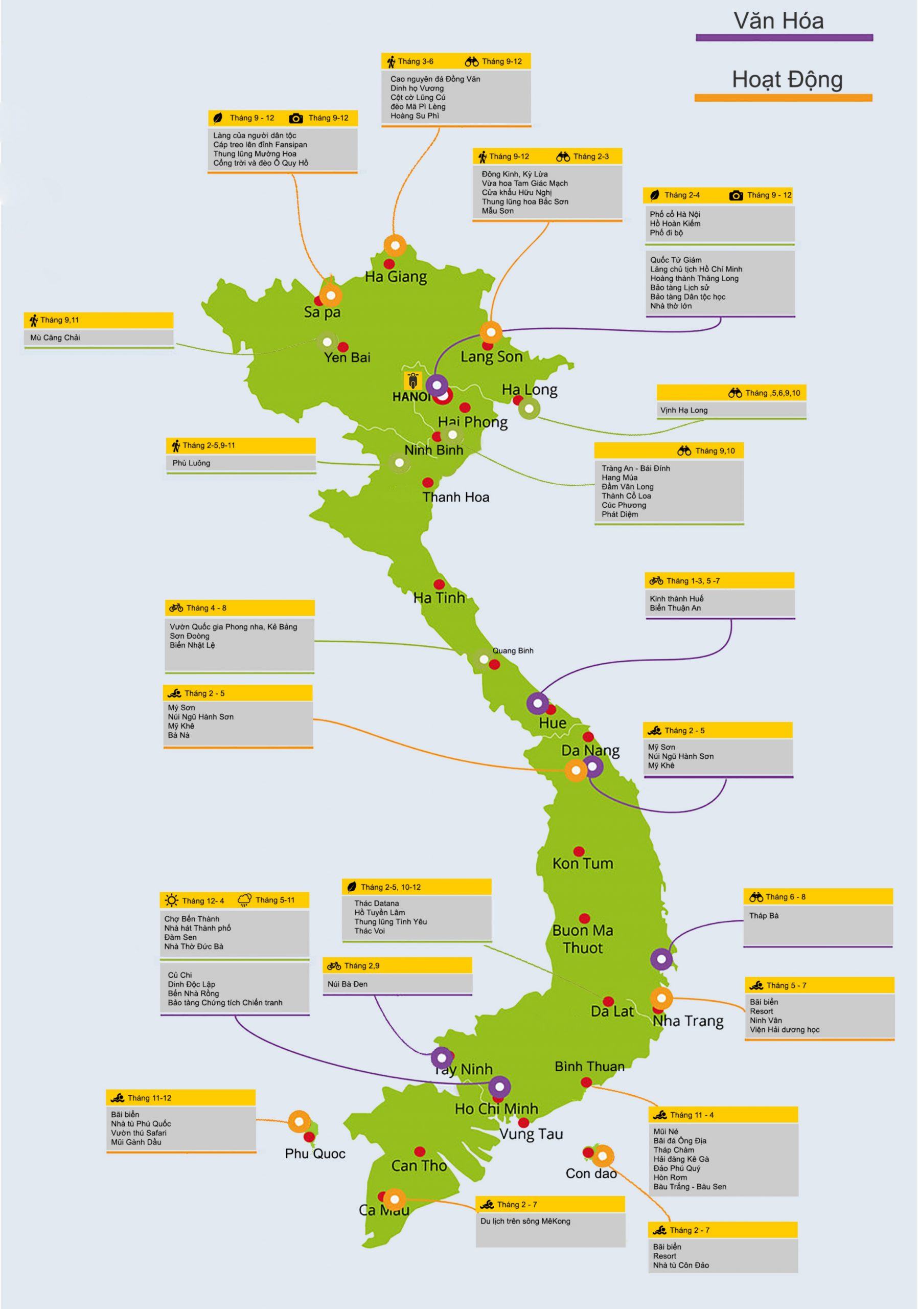 Bản đồ các địa điểm du lịch tại các tỉnh trong cả nước