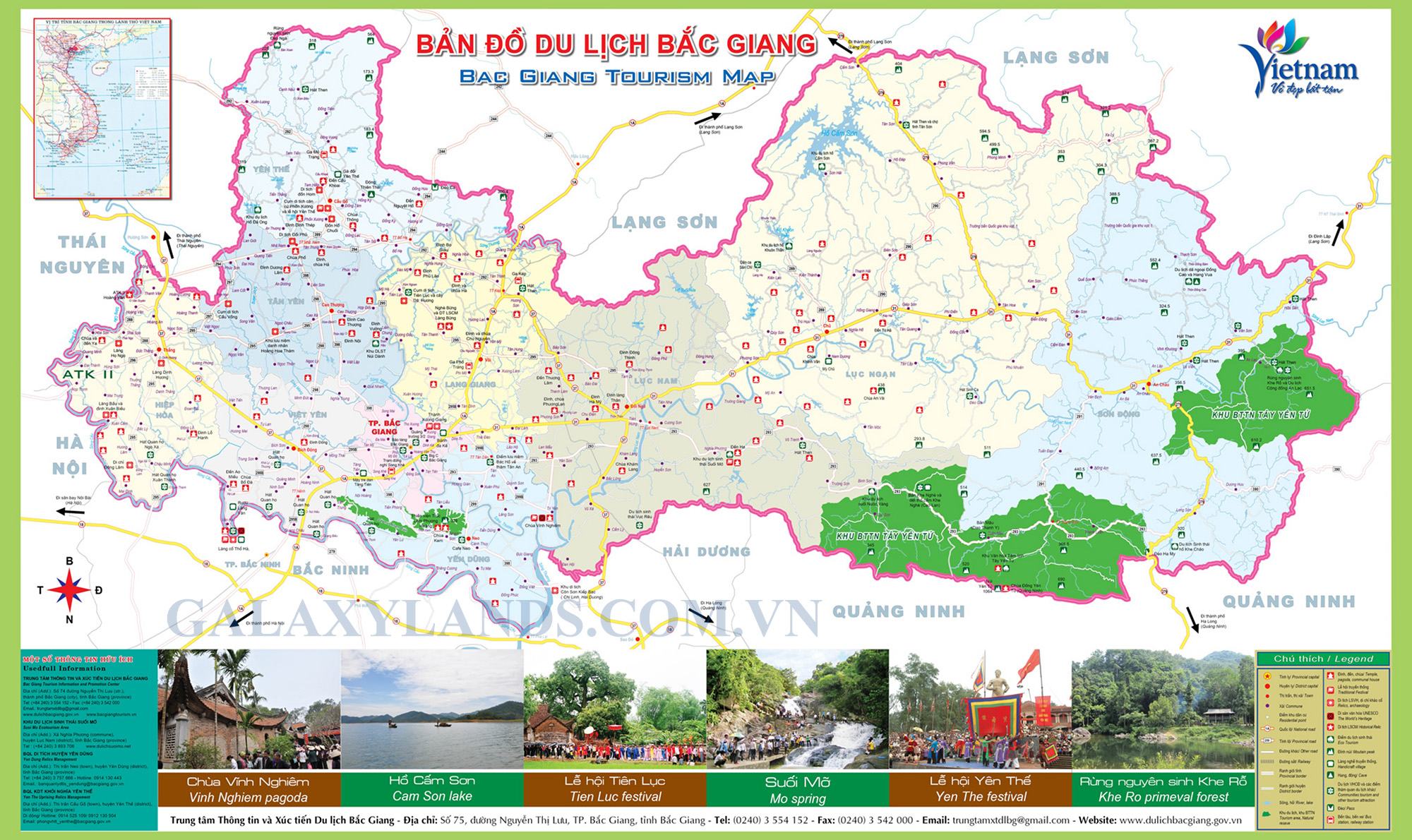 Bản đồ du lịch tỉnh Bắc Giang - Địa điểm du lịch tỉnh Bắc Giang