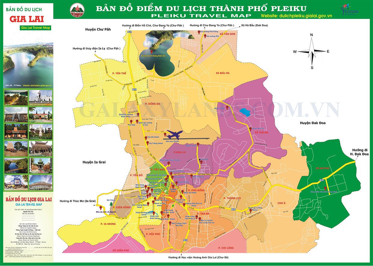 Bản đồ du lịch tỉnh Gia Lai - Du lịch Thành Phố Pleiku tỉnh 