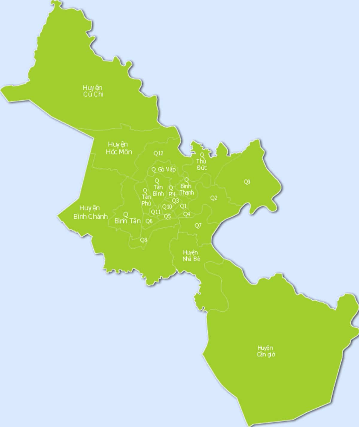 Bản đồ các quận huyện tại thành phố Hồ Chí Minh 