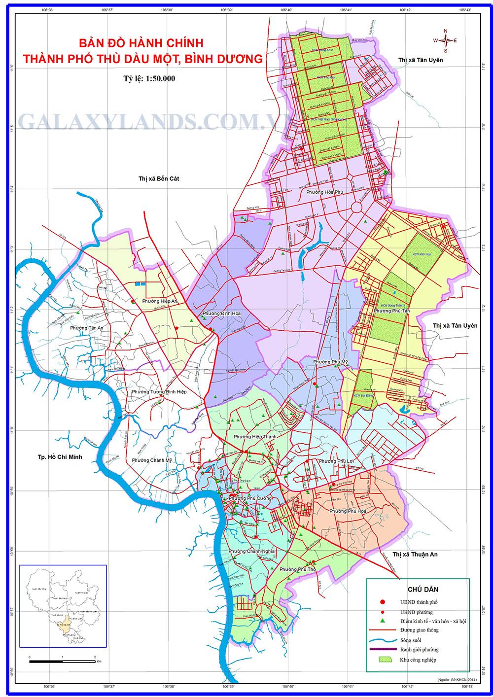 Bản đồ hành chính thành phố Thủ Dầu Một Bình Dương