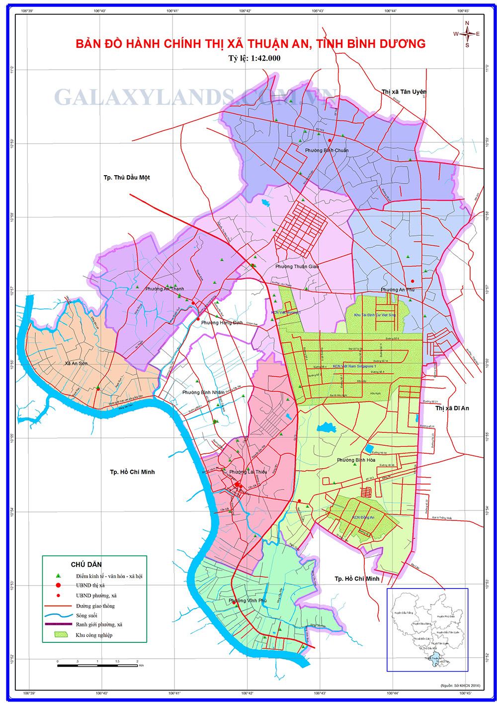 Bản đồ hành chính thành phố Thuận An Bình Dương