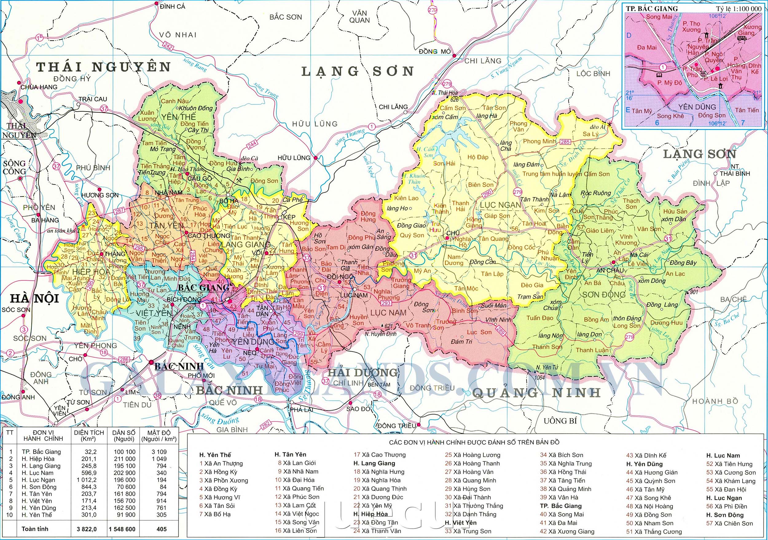 Bản đồ hành chính tỉnh Bắc Giang - Bản đồ Bắc Giang