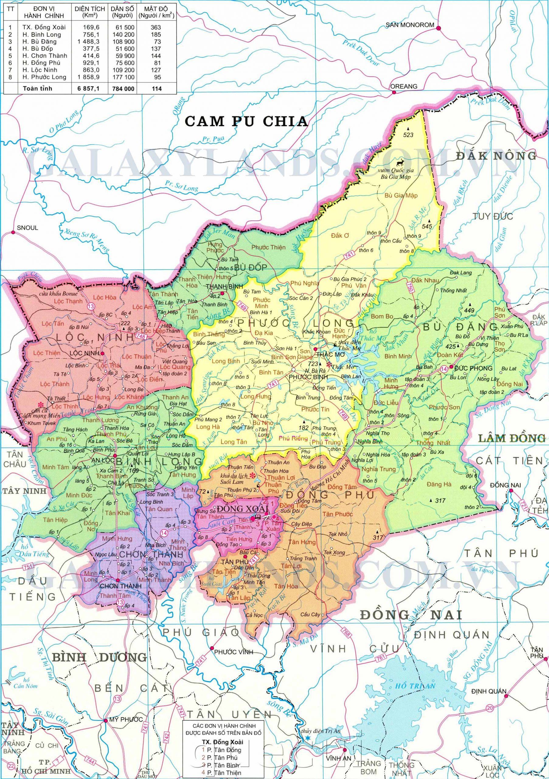 Bản đồ hành chính tỉnh Bình Phước - Bản đồ Bình Phước