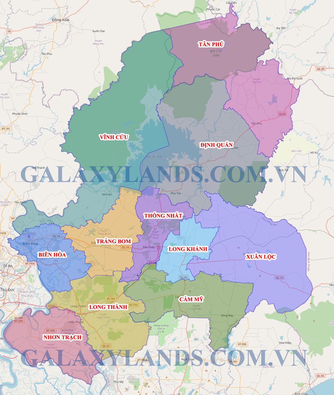 Bản đồ các huyện tỉnh Đồng Nai chi tiết nhất
