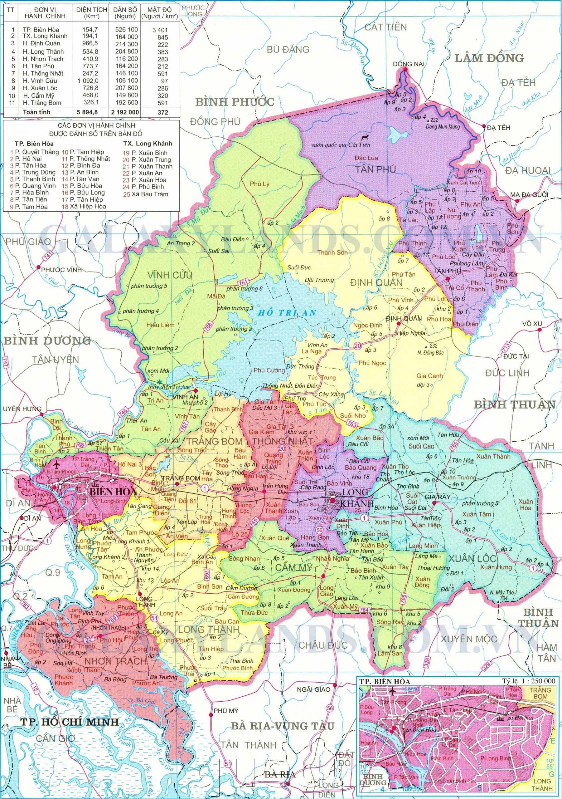 Bản đồ hành chính tỉnh Đồng Nai - Bản đồ Đồng Nai 