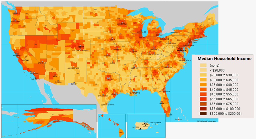 Sự phân bố mật độ dân cư tại các bang 