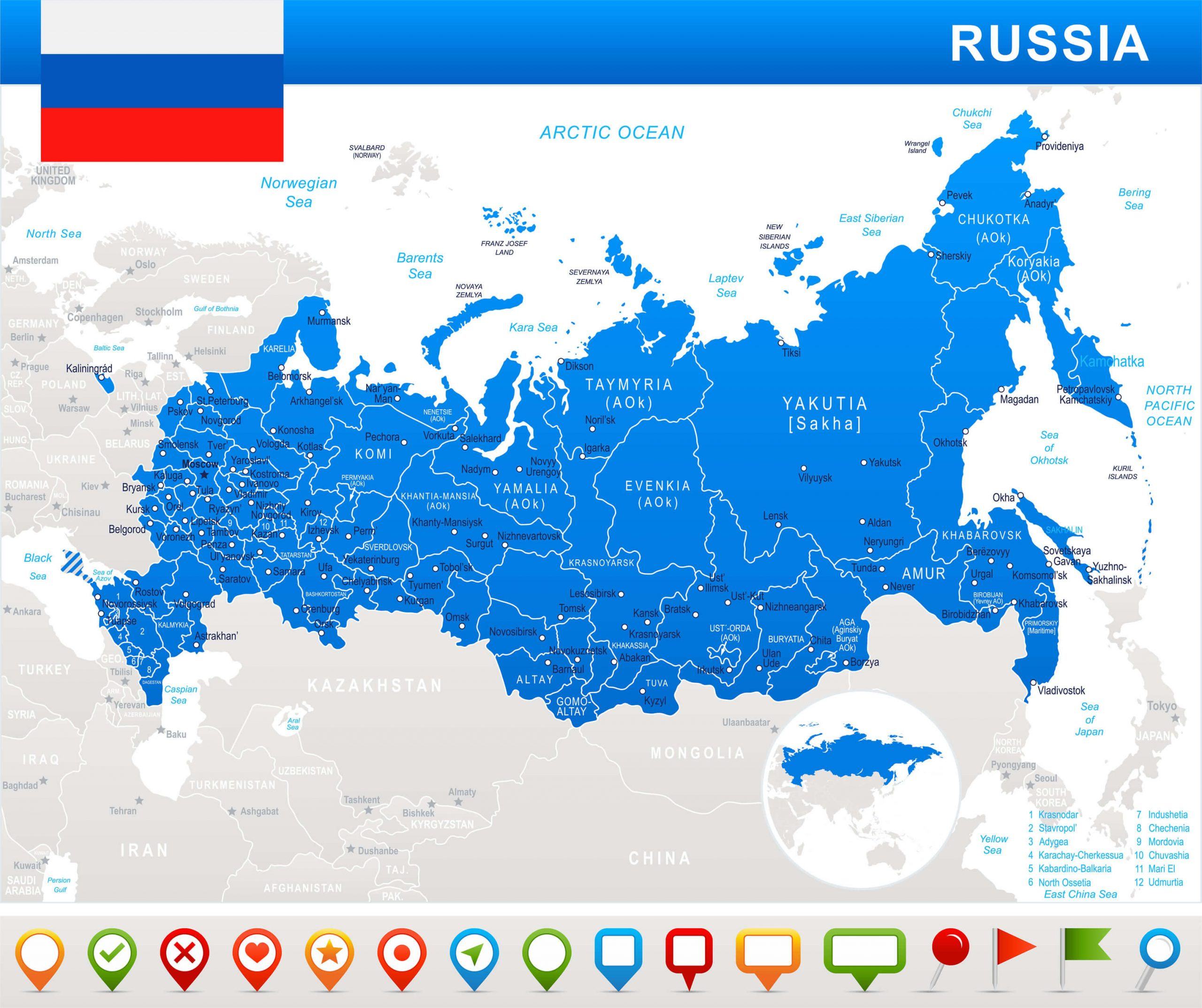 Bản đồ các đơn vị hành chính Liên Bang Nga