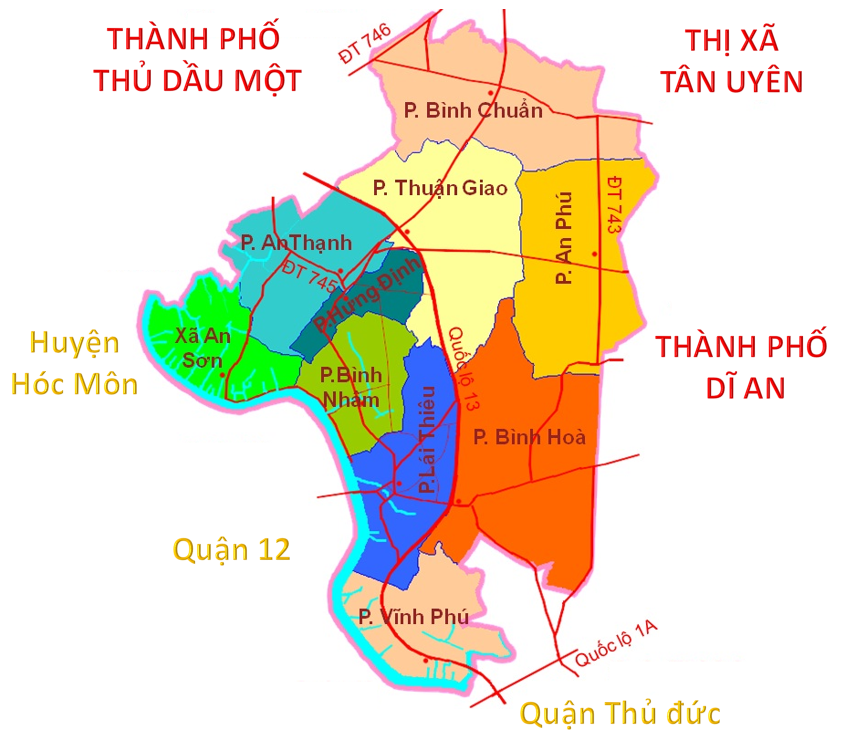 Bản đồ các phường Thành Phố Thuận An tỉnh Bình Dương