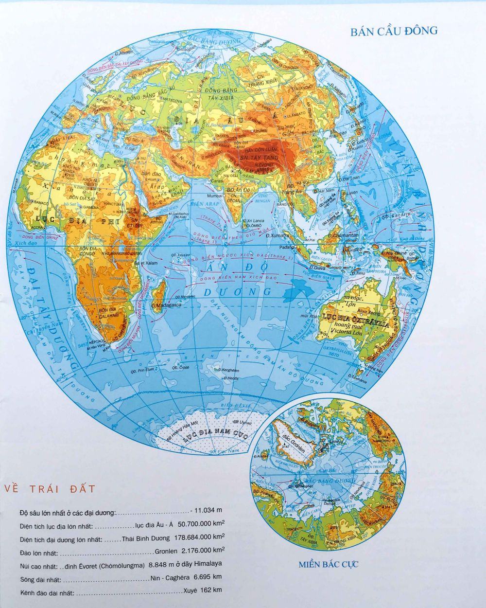 Bán cầu Đông của Trái Đất sẽ thấy Châu Á, Châu Âu, Châu Phi, Châu Úc và một phần Châu Nam Cực