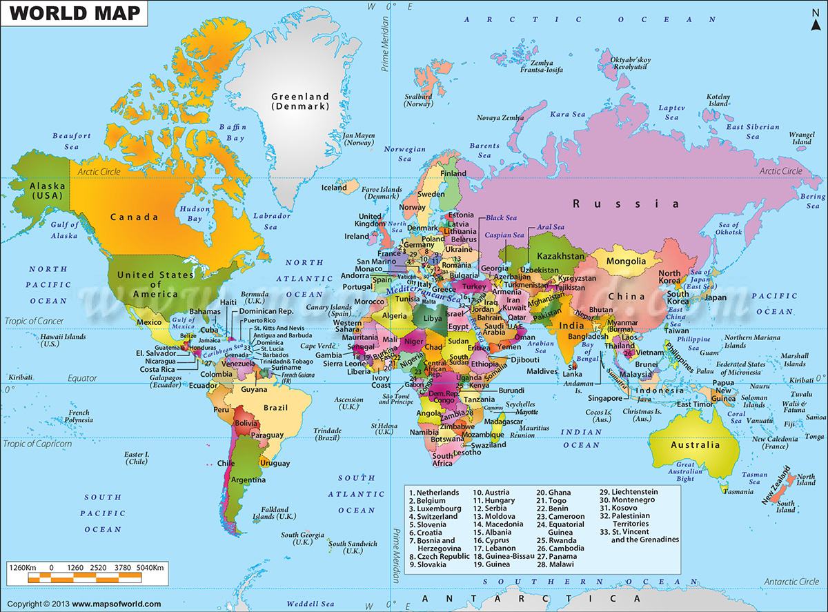 Bản đồ các nước trên Thế Giới chi tiết