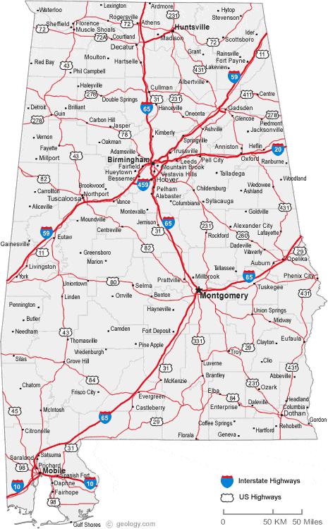 Bản đồ tiểu bang Alabama