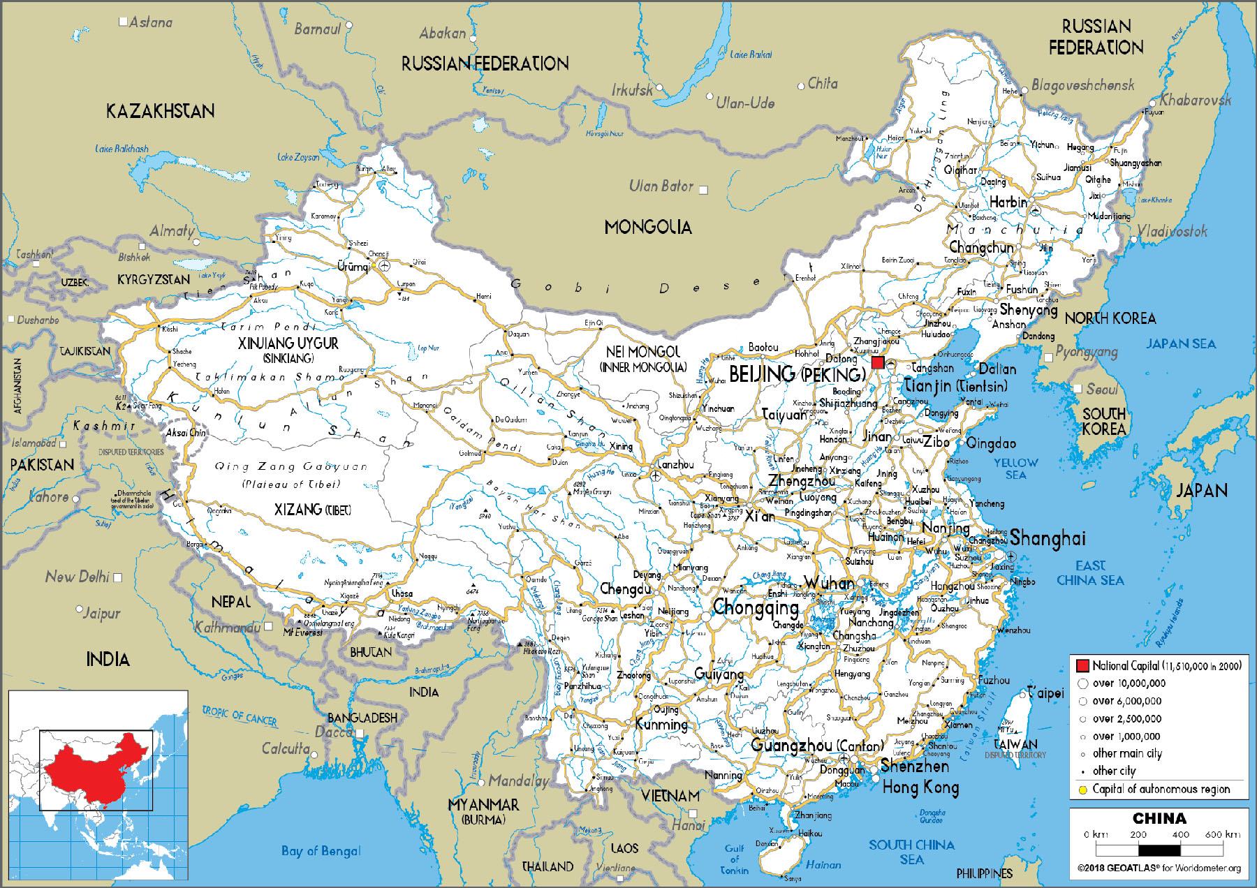 Bản đồ phân bố dân cư ở thủ đô Bắc Kinh và các thành phố khác