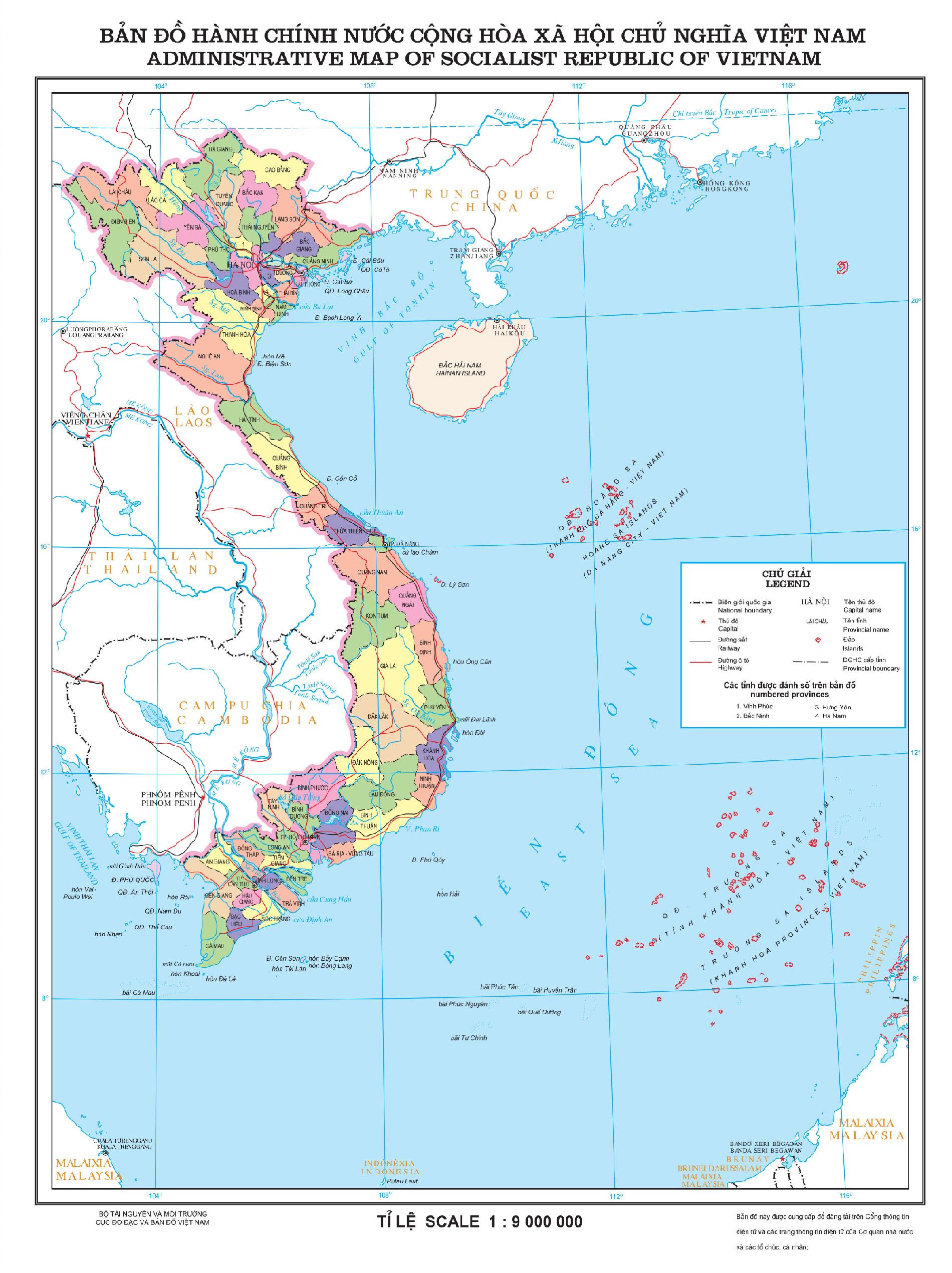 Bản đồ Việt Nam Và các tỉnh thành khổ lớn phóng to