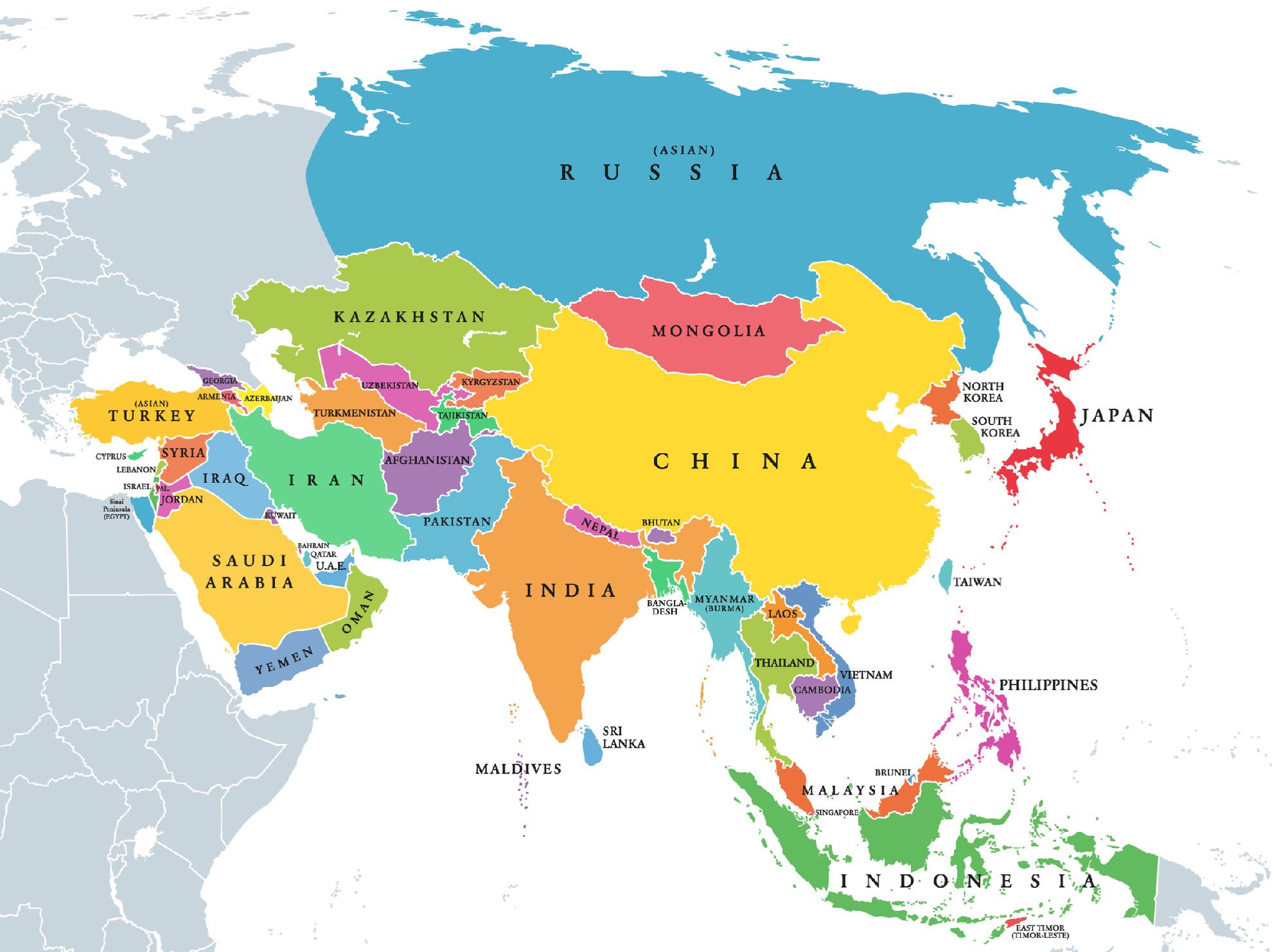 Bản đồ Châu Á và các nước khổ lớn Phóng To