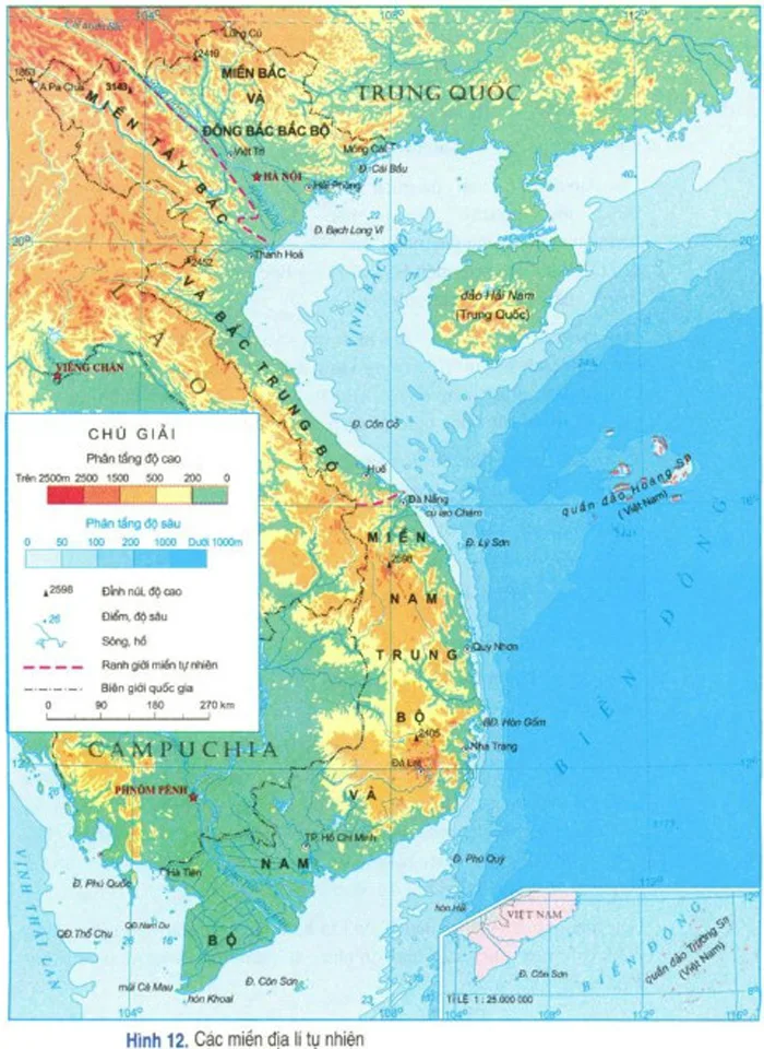 Bản đồ địa lý Việt Nam thể hiện chi tiết địa hình tự nhiên quốc gia